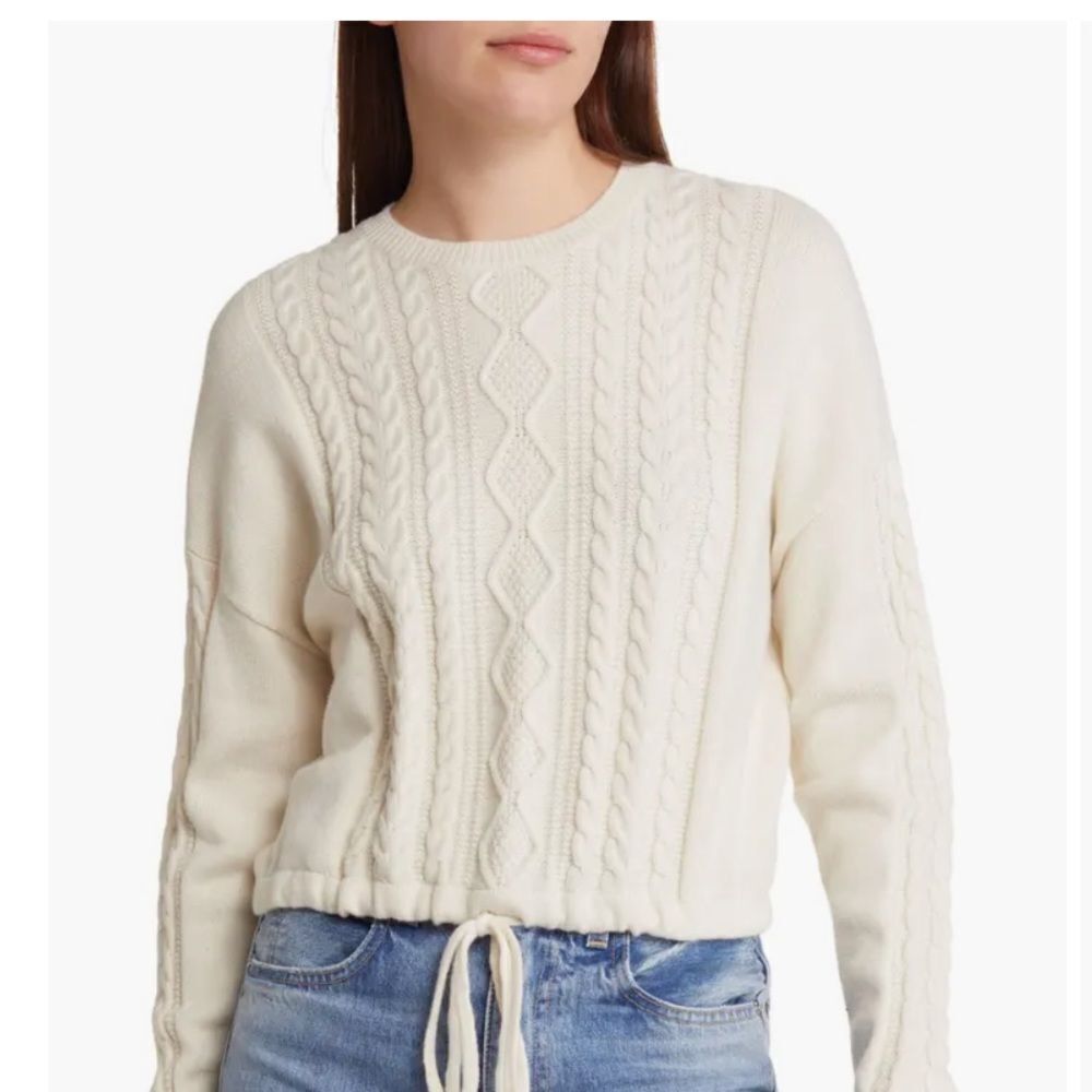 Treasure & Bond Tie Hem Cable Stitch Sweater Ivory Dove Size‎ S NWT IN PACKAGING